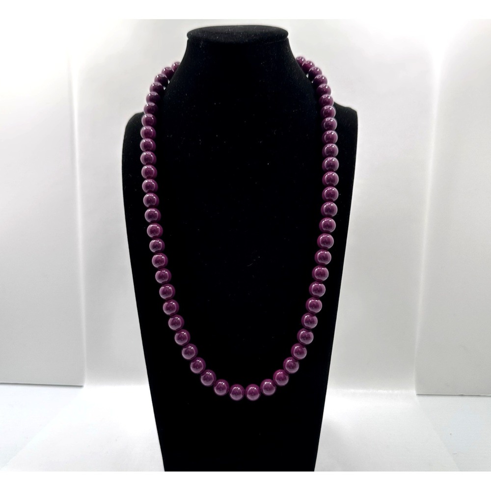 Vintage Trifari Purple Bead‎ Necklace Lucite  24" Signed